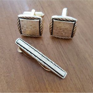 Vintage cuff links and tie bar set | men's vintage jewelry